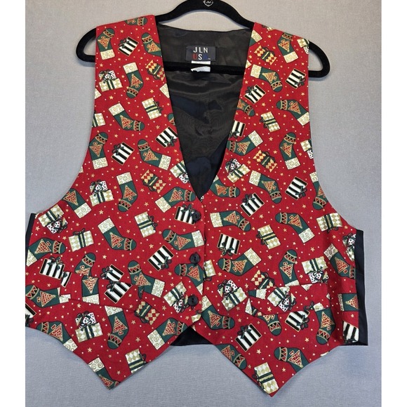 JLN USA Jackets & Blazers - Womens Holiday Vest XL Holiday Trees Presents Stocking Ugly Vest Vintage JLN USA